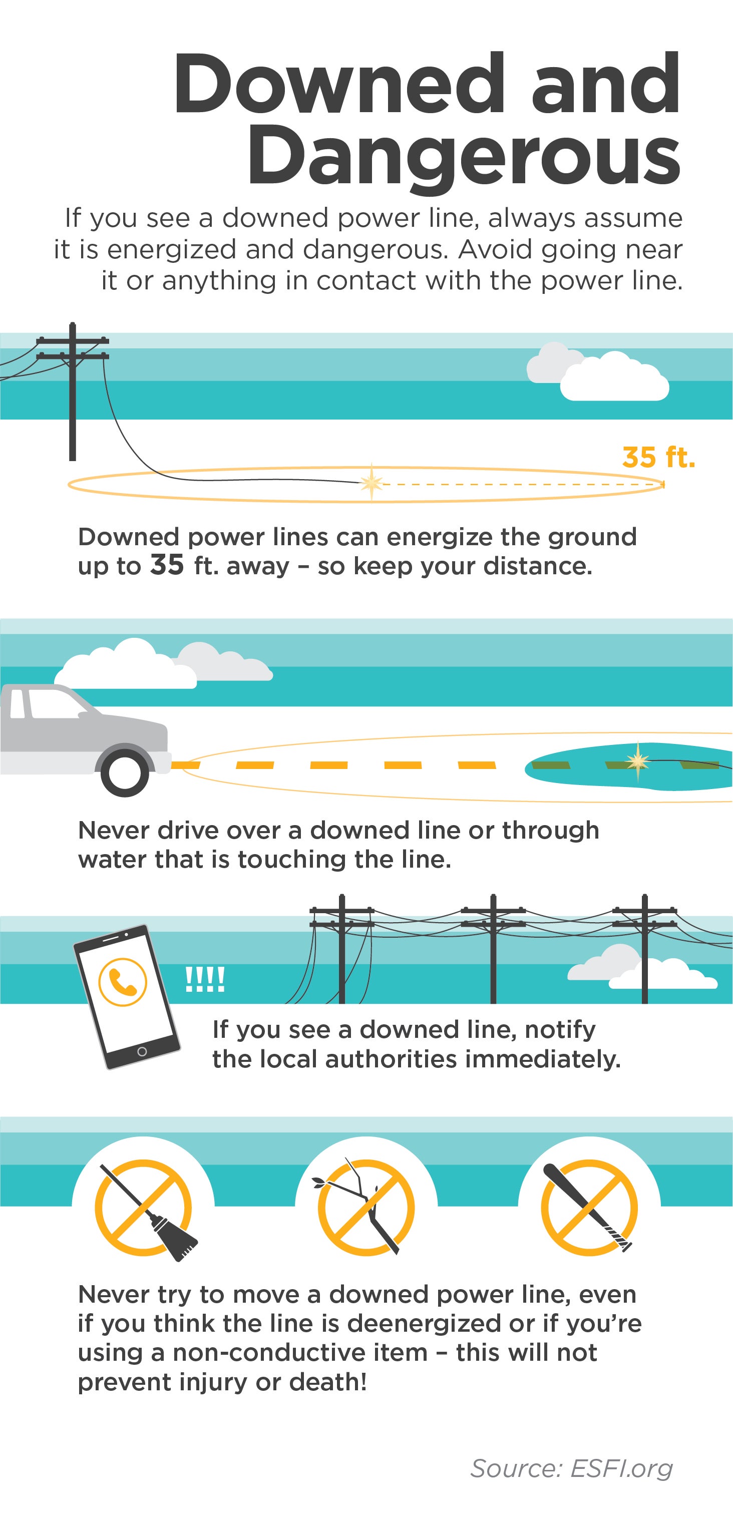 A downed pole is very dangerous. Make sure to stay away. 